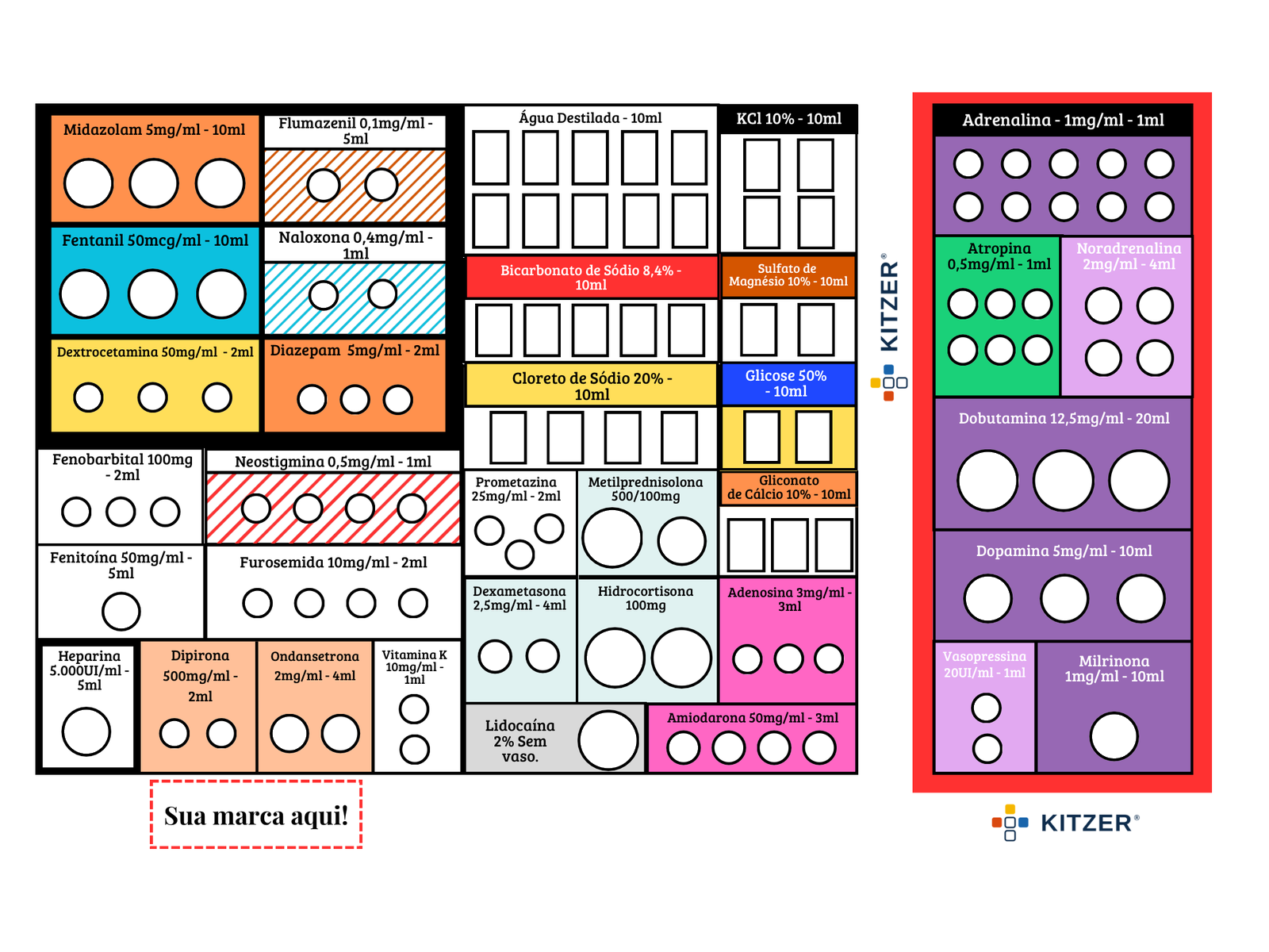 Layout digital do módulo enviado ao cliente para aprovação, com nichos dimensionados para cada ampola ou frasco.